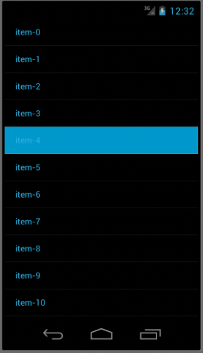 図2 テキストのみのListViewビューを表示(Android)