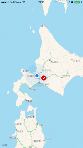図2 現在位置の表示(iOS)