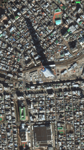 図4 地図のタイプを衛星写真にする(iOS)