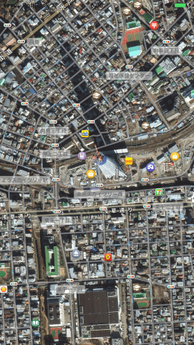 図6 地図のタイプをHybridにする(iOS)