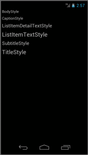 図1 コントロールに設定したStyleの動作を確認した画面(Android)