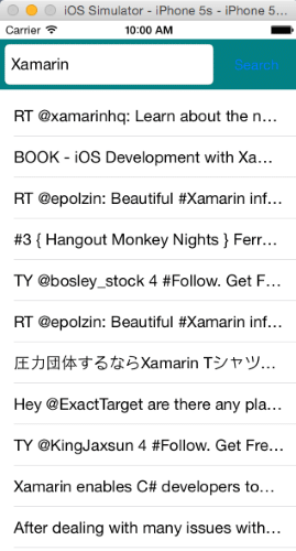 図6 Twitter検索を実行した画面(iOS)