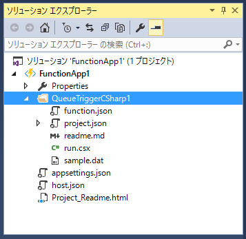 図4 QueueTrigger用のFunctionのひな型ファイル群