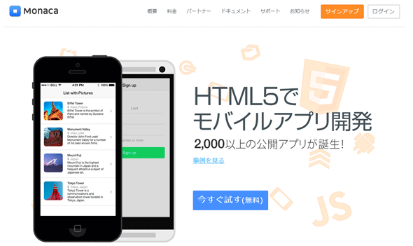 図1-1　Monacaのトップページ